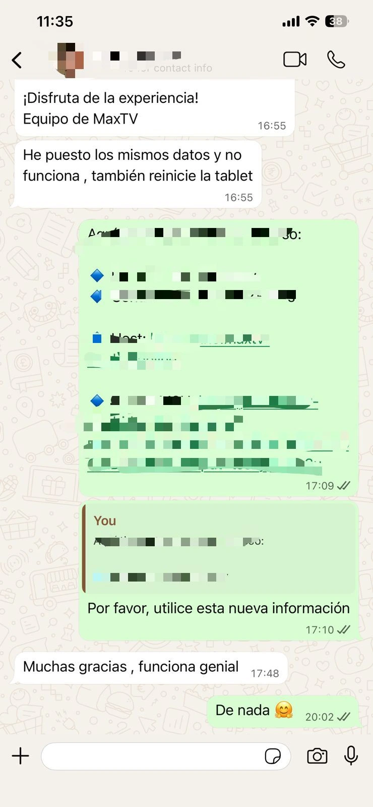 Opinión real cliente IPTV España MaxTV WhatsApp 3