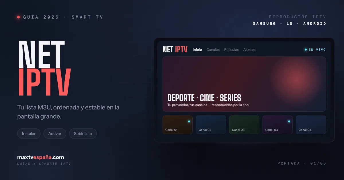 net iptv en Smart TV mostrando canales organizados por grupos