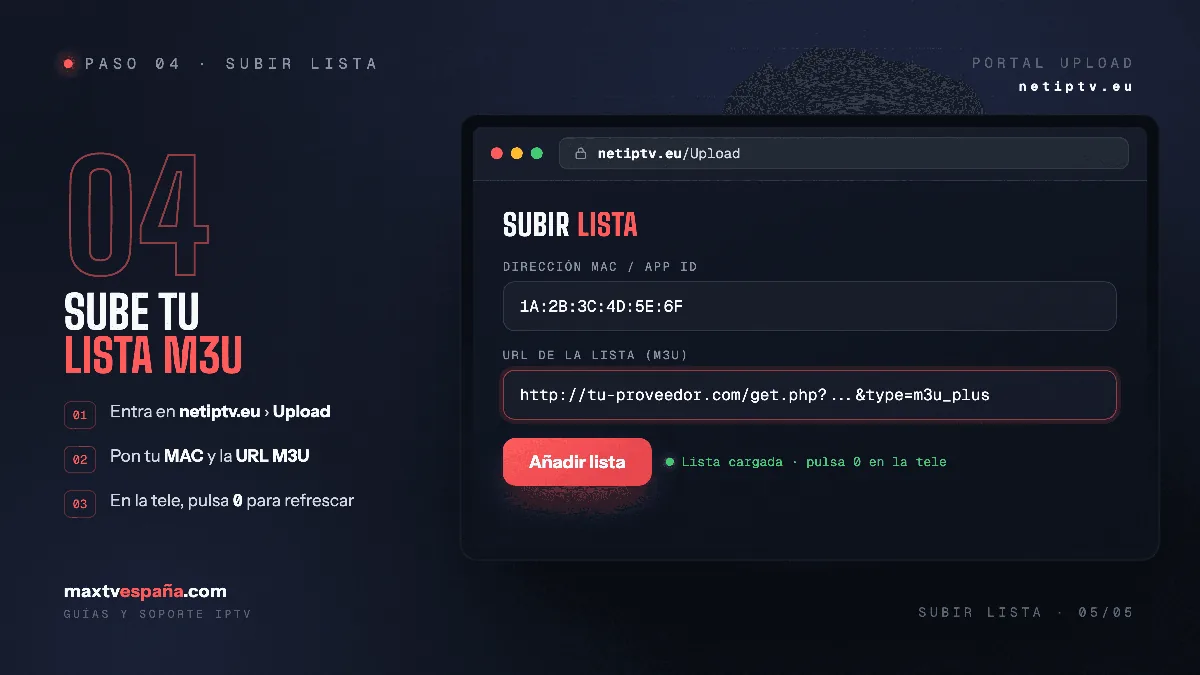 net iptv subir lista M3U desde el portal oficial netiptv.eu